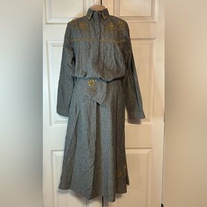 Vintage 80’s Gold Bead‎ Appliqué Gray 2-piece Outfit Sz M Western Square Dance